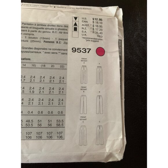 Vogue Misses Pants Sewing Pattern 9537 Sz 6 - 10 - Uncut - Picture 6 of 9